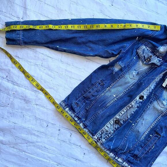 NWT Unisex Adult Medium Rolling Paper Distressed Denim Jean Trucker Jacket - Picture 8 of 8